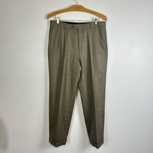 Austin Reed London Mens 35x30 Sage Khaki Pleated Dress Pants Super 100's Wool